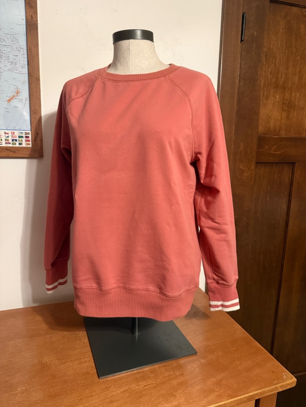 L.L. Bean Women's Crewneck Sweatshirt in Dusty Rose with Contrast Cuffs